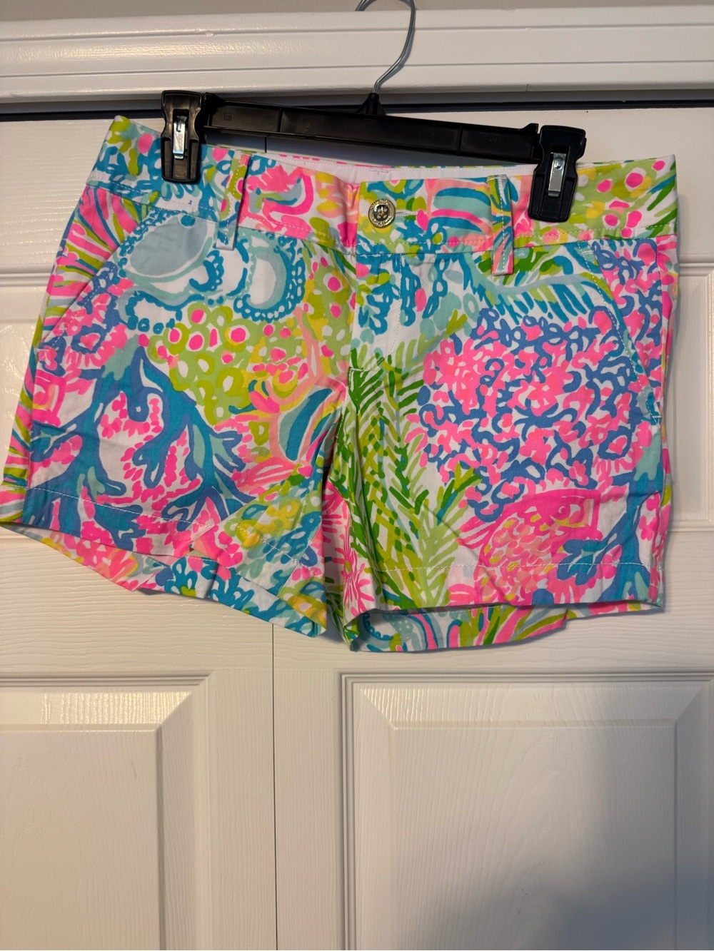 Lilly Pulitzer Tropical Floral High-Waist Shorts - Pink & Blue